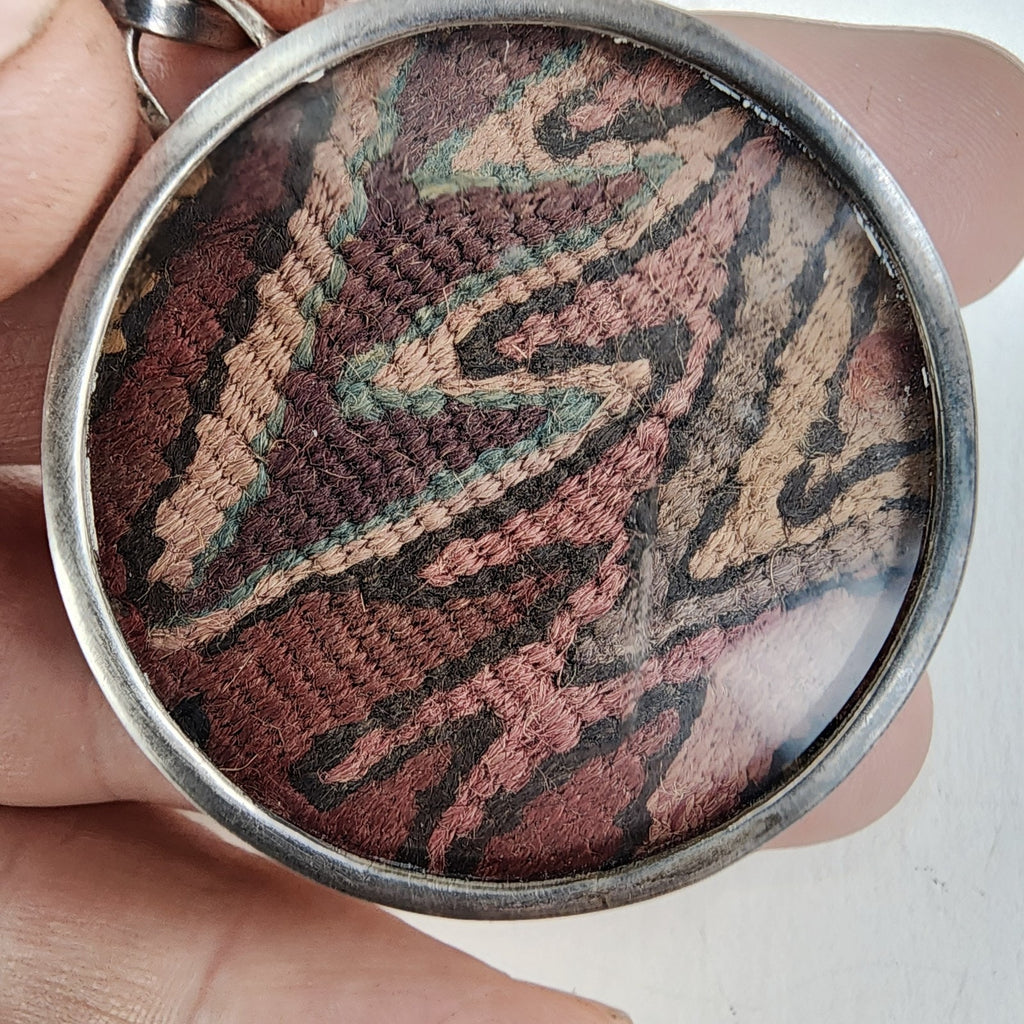 Peru Pre-Columbian Weaving Fragment Sterling Silver 925 Pendant Vintage