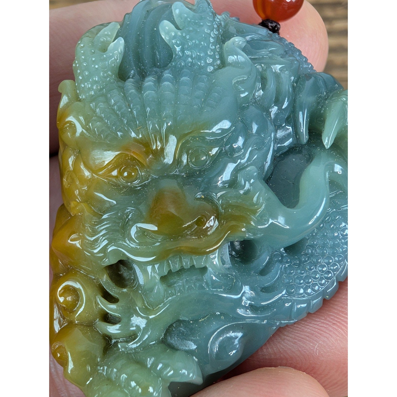 New Blue Guatemalan JADE Carved Chinese Dragon Pendant