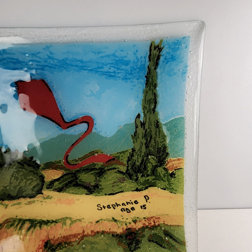 Fused Glass Plate with Red Kite by Youth Artist Stephanie P