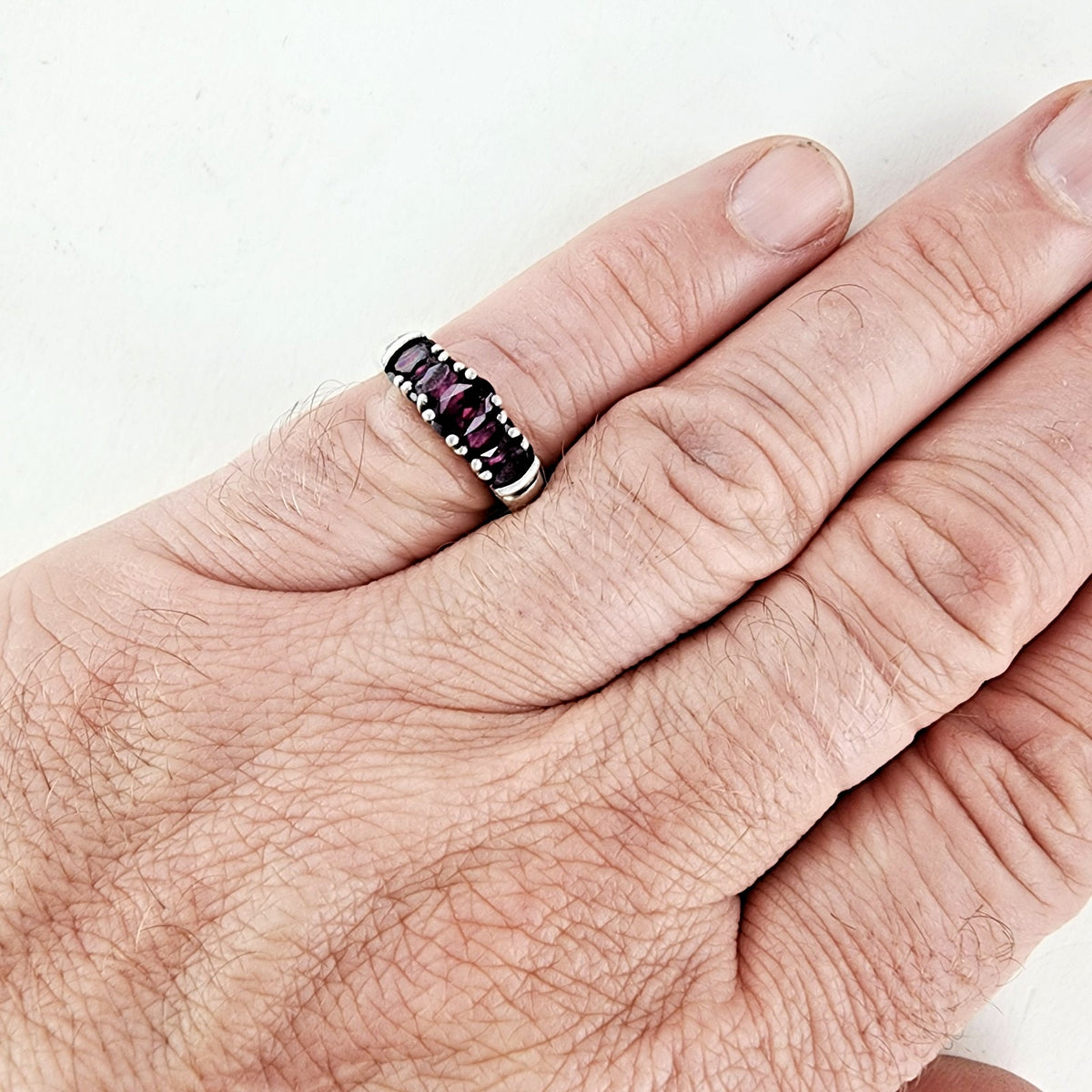 Five Stone Deep Purple Amethyst Ring Size 7 Sterling Silver 925 Vintage
