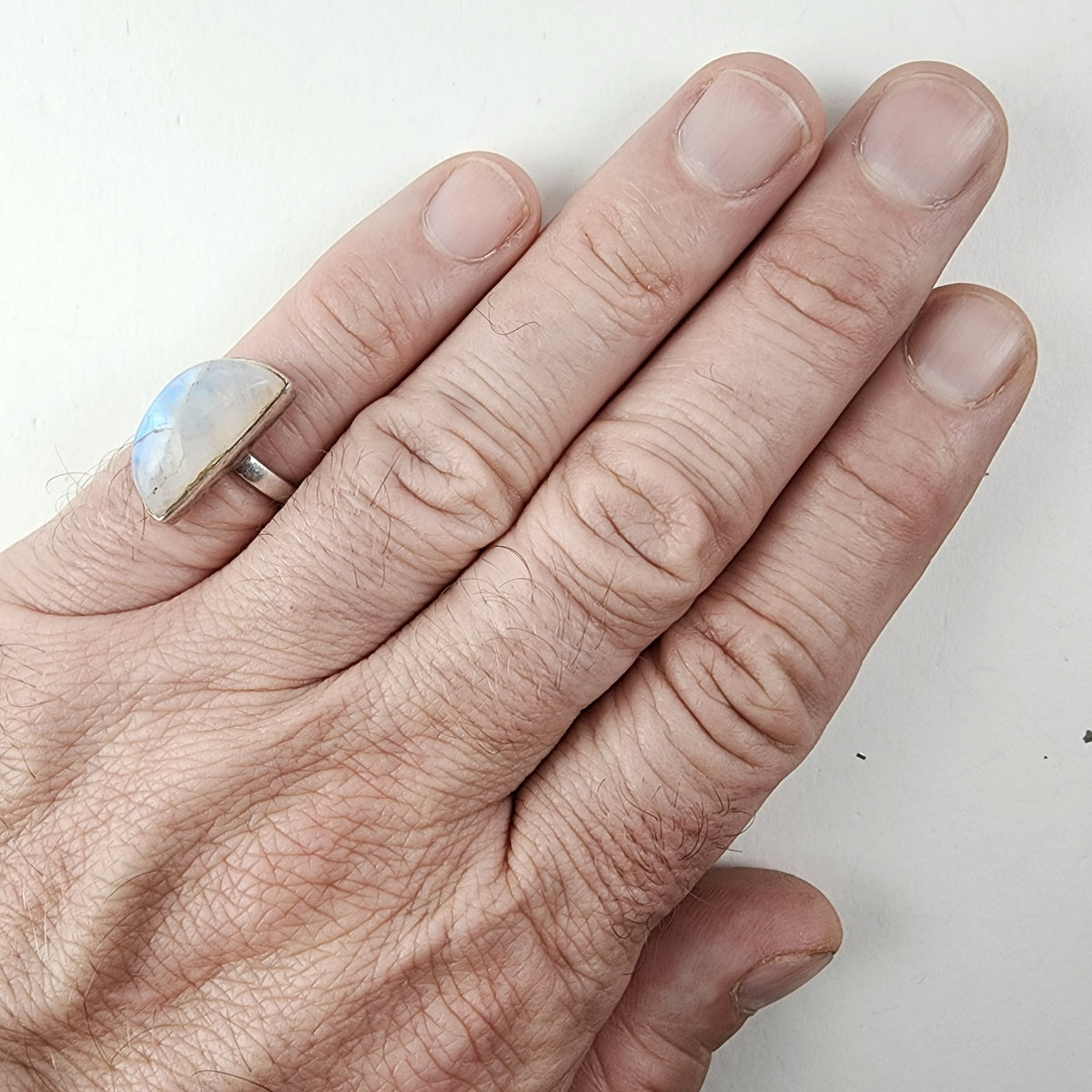Vintage Rainbow Moonstone Half Moon Ring Size 6 1/2 in Sterling Silver 925