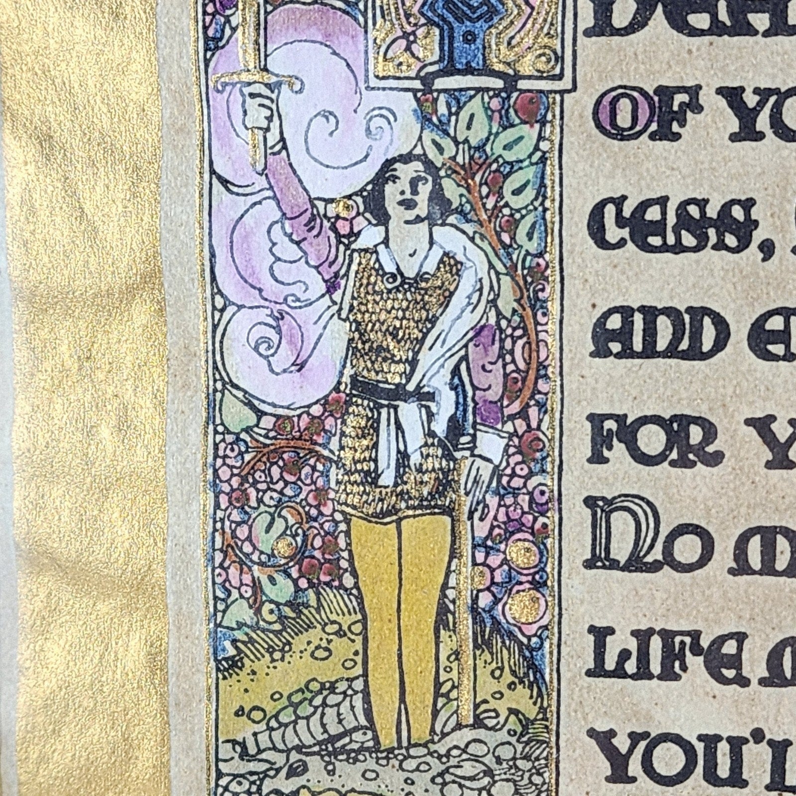 Hand Illuminated Gilded Devotional Parchment Print to Son Original Box Antique