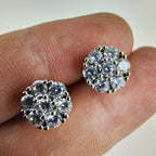 Gemstone Cluster Sterling Silver 925 Stud Earrings Vintage