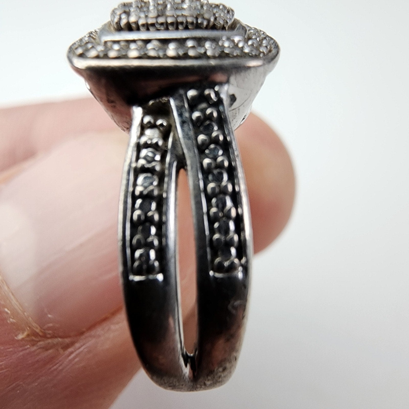 Pave Diamond Crossover Band Ring Size 7 Sterling Silver 925 Vintage