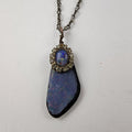 Bohemian Black Opal Necklace with Silver Tone Chain