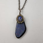 Bohemian Black Opal Necklace with Silver Tone Chain