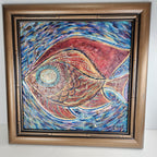 Abstract Fish Acrylic Painting on Panel Signed Cori & Framed