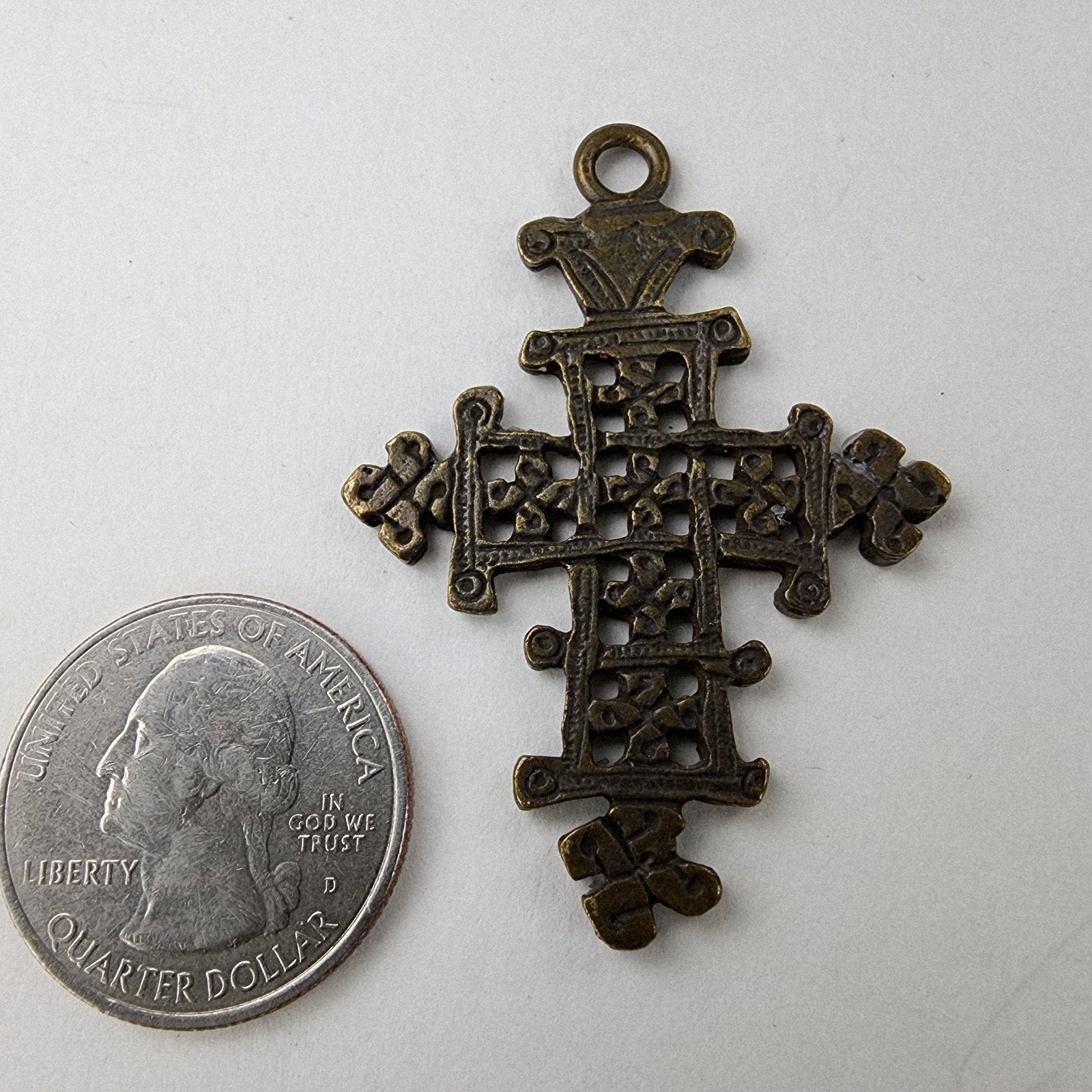 2" Traditional Ethiopian Brass Coptic Cross Hand Carved Crucifix