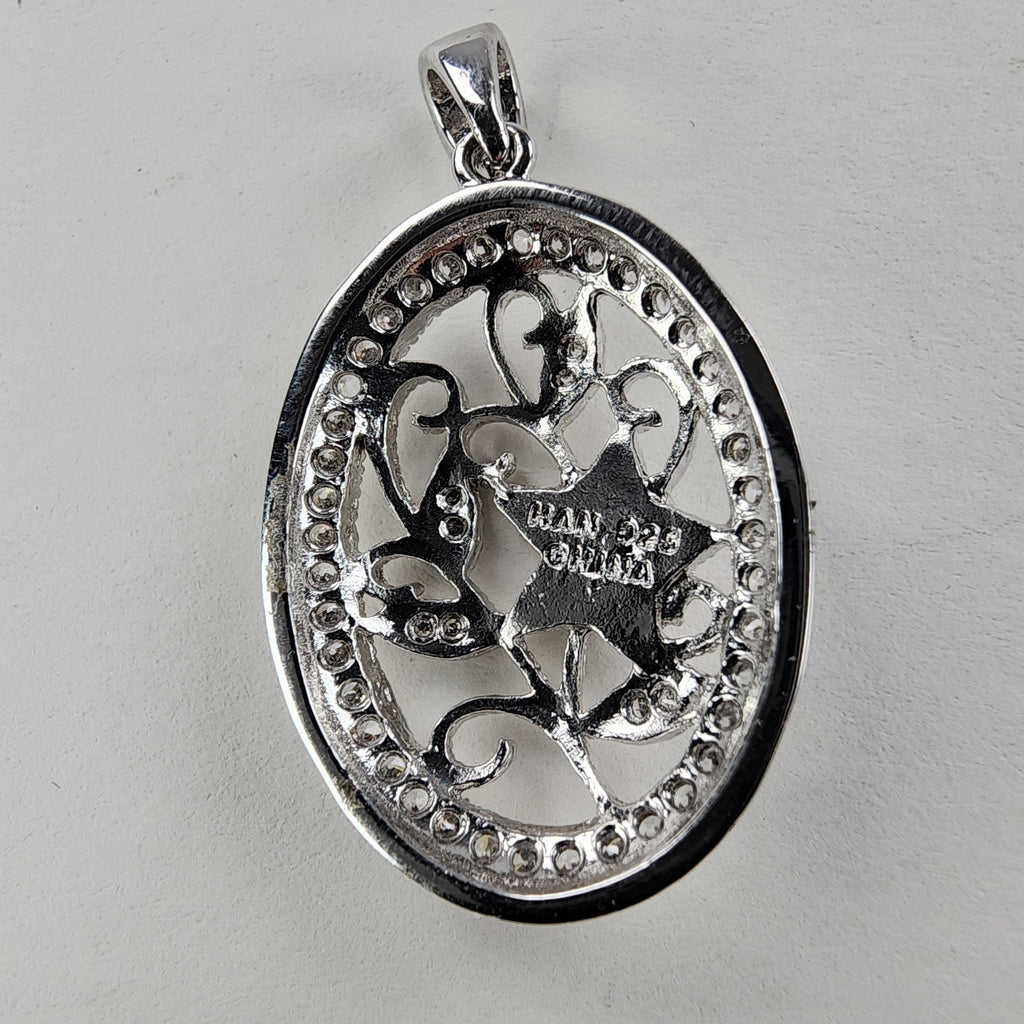 Diamond & Seed Pearl Pendant Sterling Silver 925 Vintage