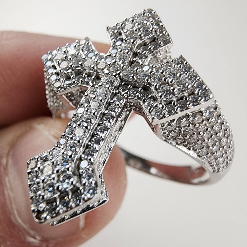 Moissanite Cross Ring Size 12 Sterling Silver 925 New Iced Out