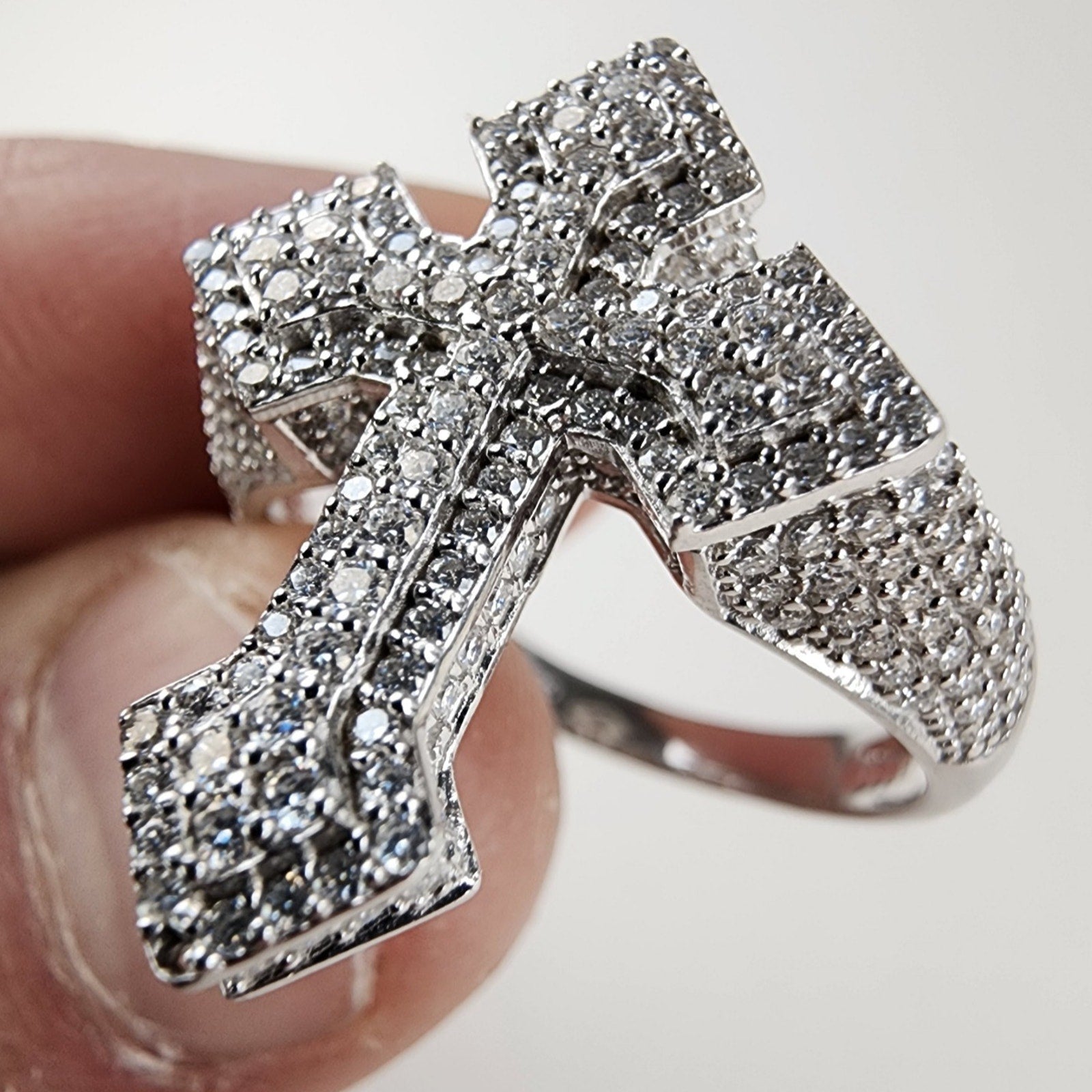 Moissanite Cross Ring Size 12 Sterling Silver 925 New Iced Out
