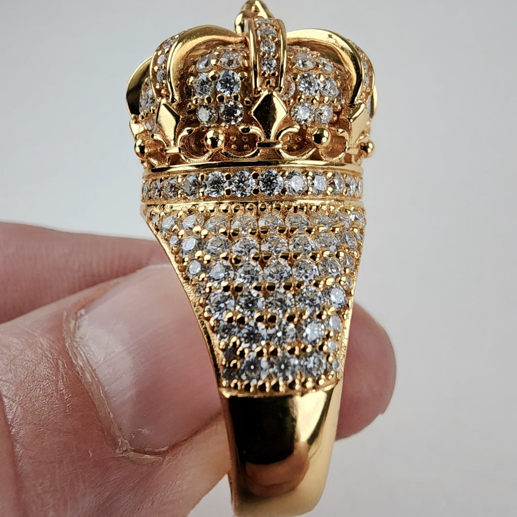 Moissanite Crown Sterling Silver 925 Ring Size 12 Gold Finish New 20g Iced Out