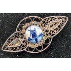 DEFLT Porcelain Filigree Brooch Sterling Silver 925 Antique Pin