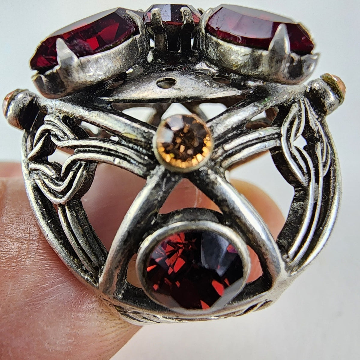 Pomander Caged Marquise Cocktail Ring Size 6 Silverplate Vintage