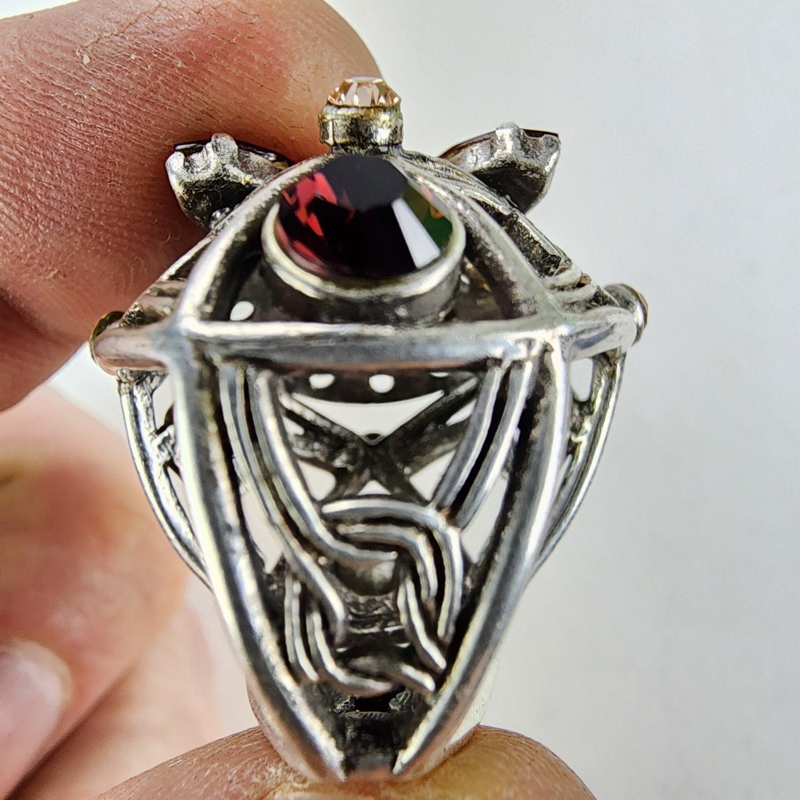 Pomander Caged Marquise Cocktail Ring Size 6 Silverplate Vintage