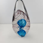 6" Hand Blown Glass Paperweight Air Trap Blue & Clear