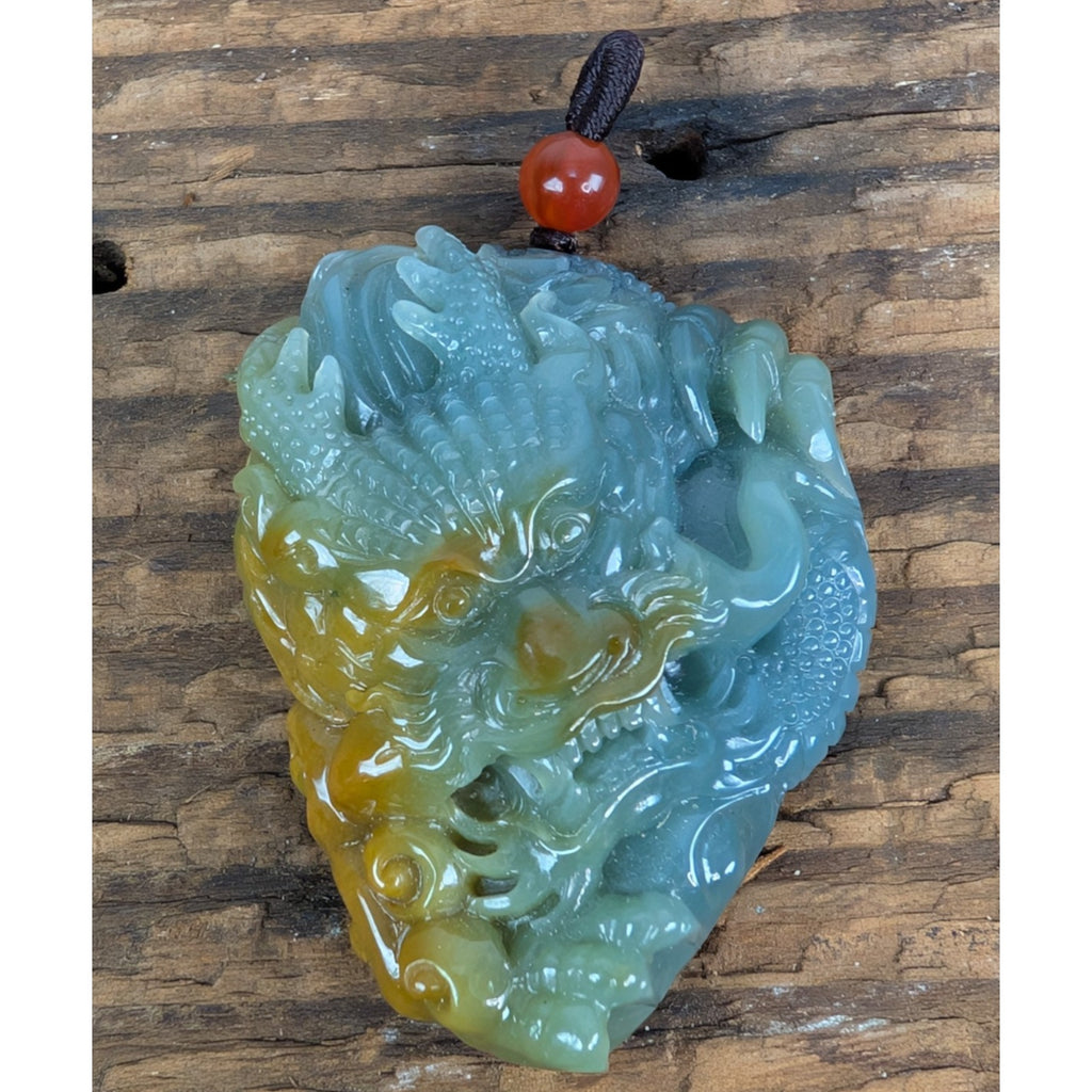New Blue Guatemalan JADE Carved Chinese Dragon Pendant
