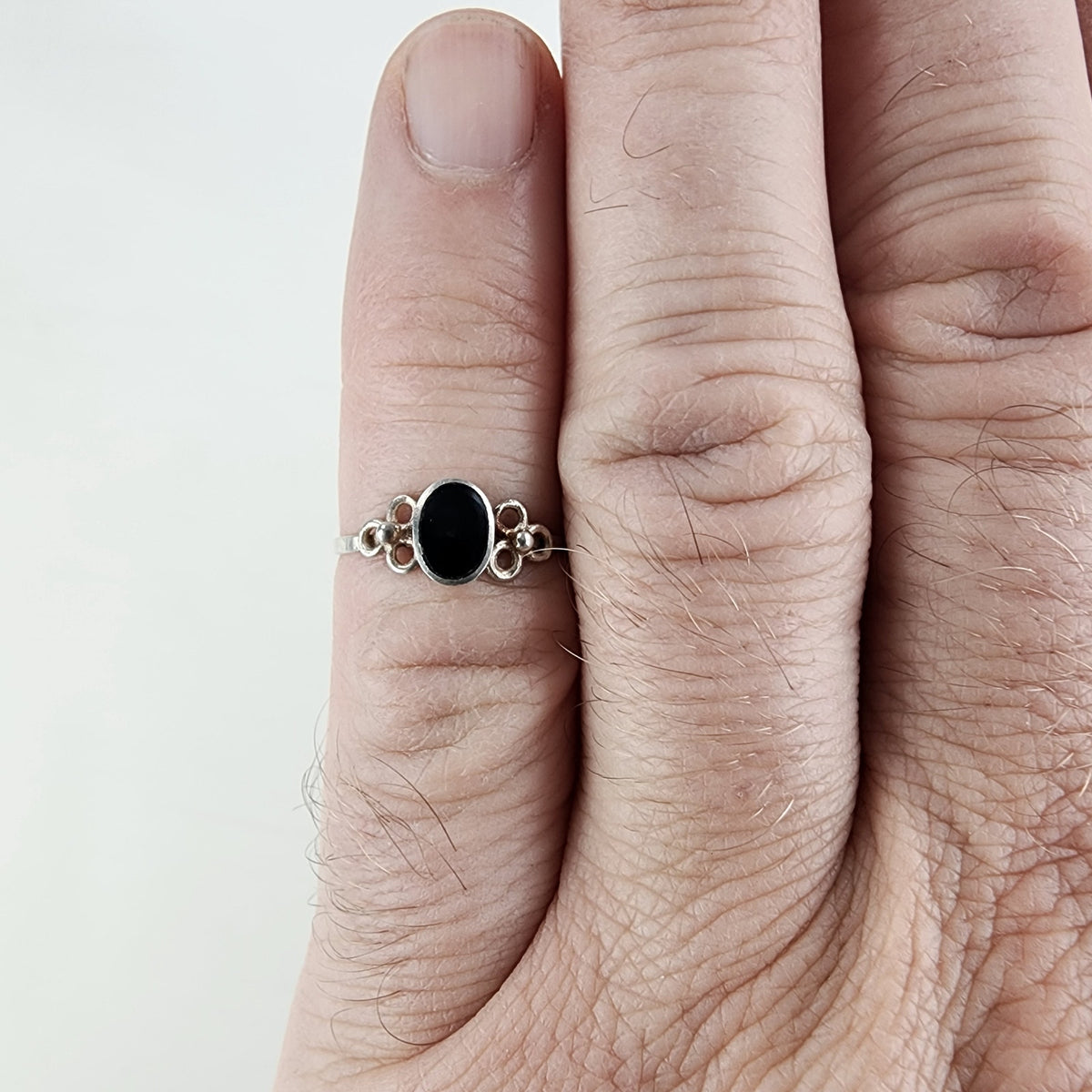 Vintage Black Onyx Inlay Ring Size 5 3/4 in Sterling Silver 925