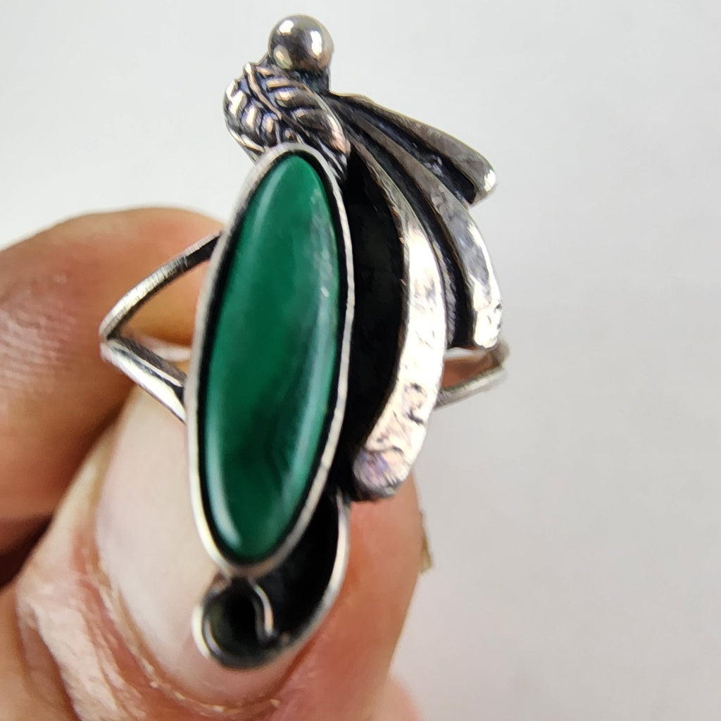 Malachite Cabochon Native Ring Size 7 Sterling Silver 925 Vintage