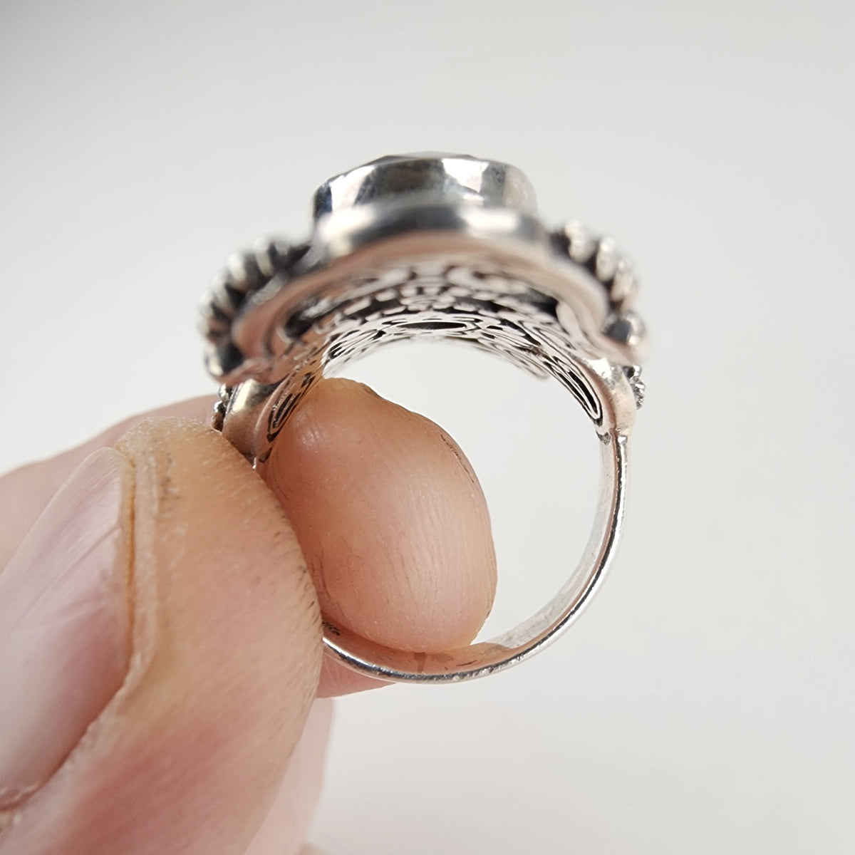 Designer Sarda Caribbean Quartz Ring Size 6 in Sterling Silver 925 Bali