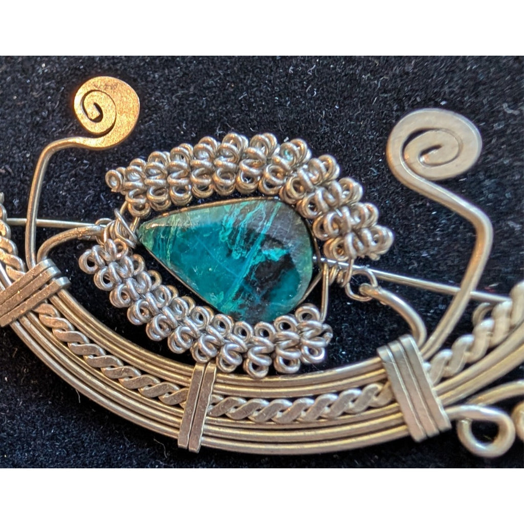 Vintage Turquoise Sterling Silver 925 Wire Wrap Handmade Brooch Pin