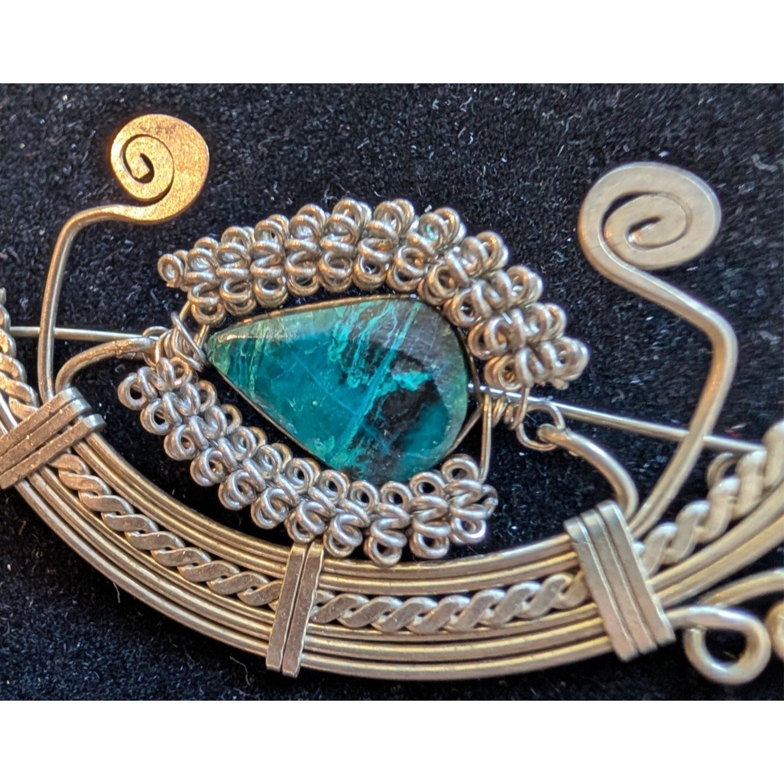 Vintage Turquoise Sterling Silver 925 Wire Wrap Handmade Brooch Pin