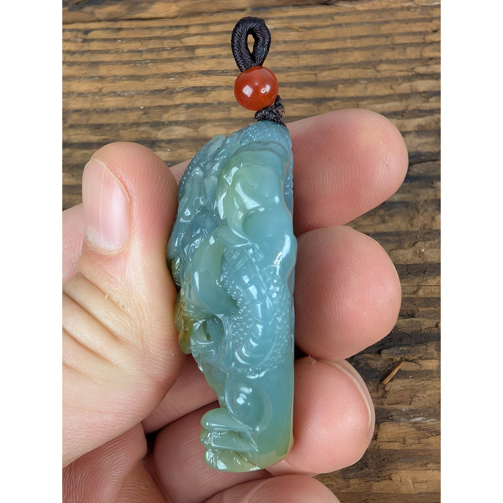 New Blue Guatemalan JADE Carved Chinese Dragon Pendant
