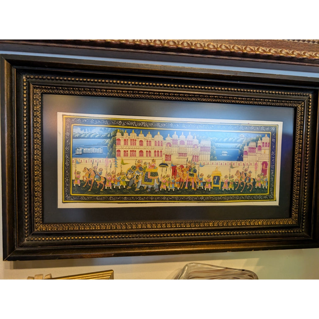 Miniature Indian Royal Procession Painting on Silk - Framed and Ready to Hang!