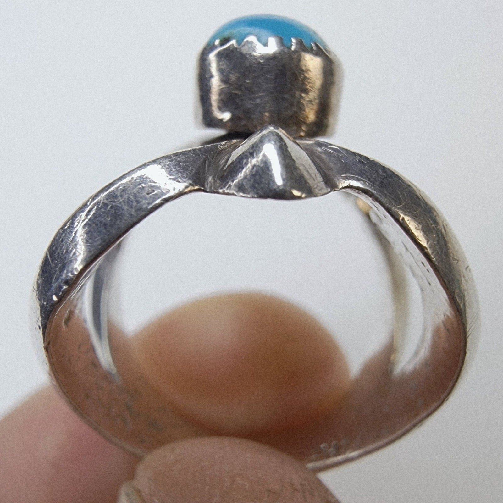 Sandcast Turquoise Native Ring Size 9 Sterling Silver 925 Vintage