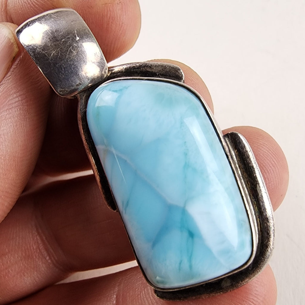 Bold Larimar Sterling Silver 925 Modernist Pendant Vintage