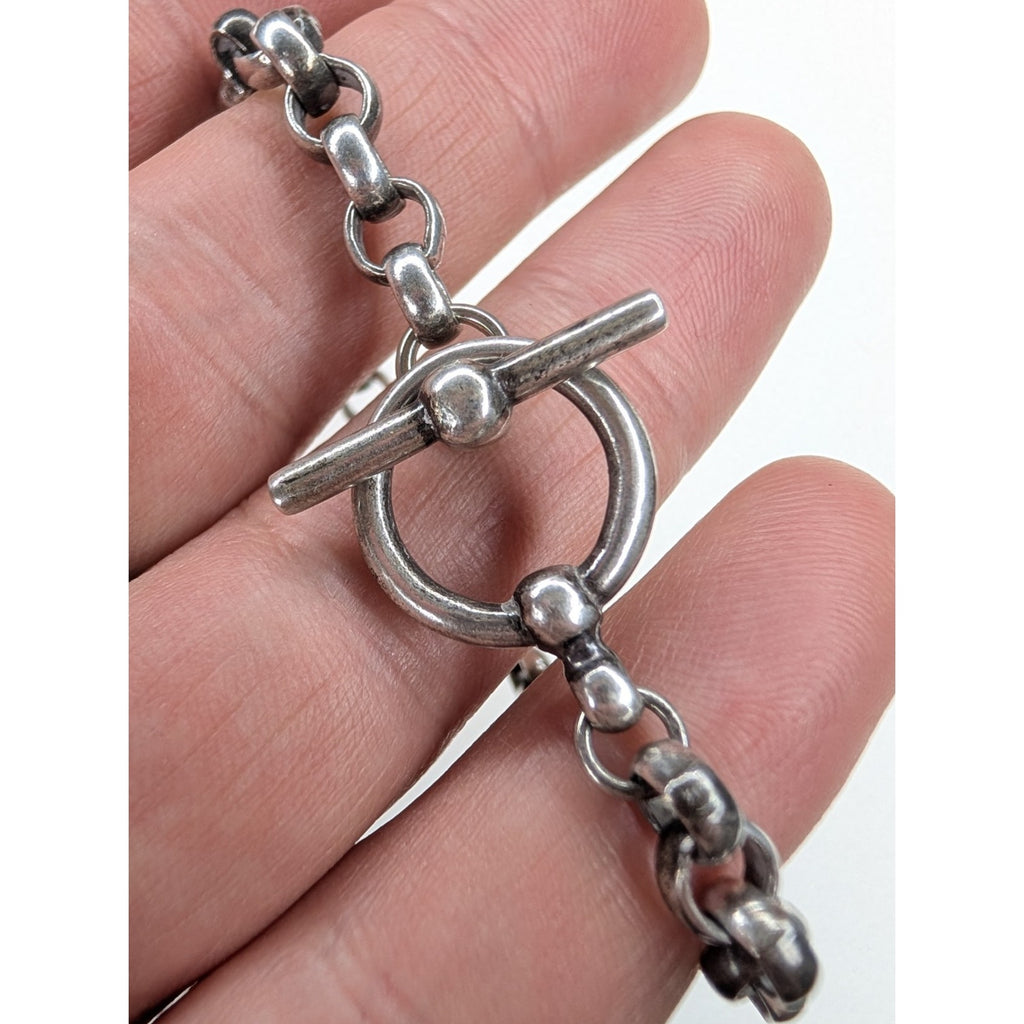 Rolo Link Sterling Silver 925 Bracelet 7 1/2" Length Vintage Toggle Clasp