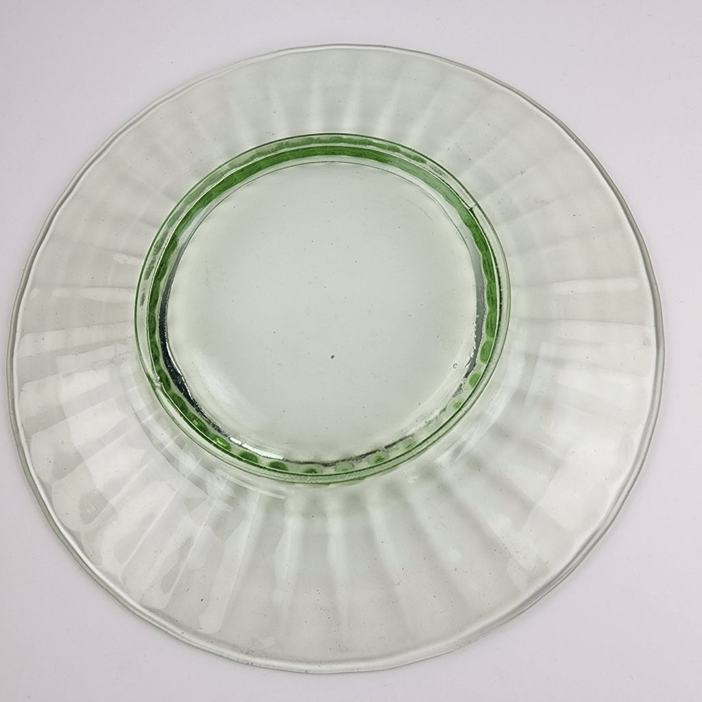 8" Green Depression Glass Scalloped Pattern Plates with Faint UV Glow Set of 2