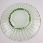 8" Green Depression Glass Scalloped Pattern Plates with Faint UV Glow Set of 2
