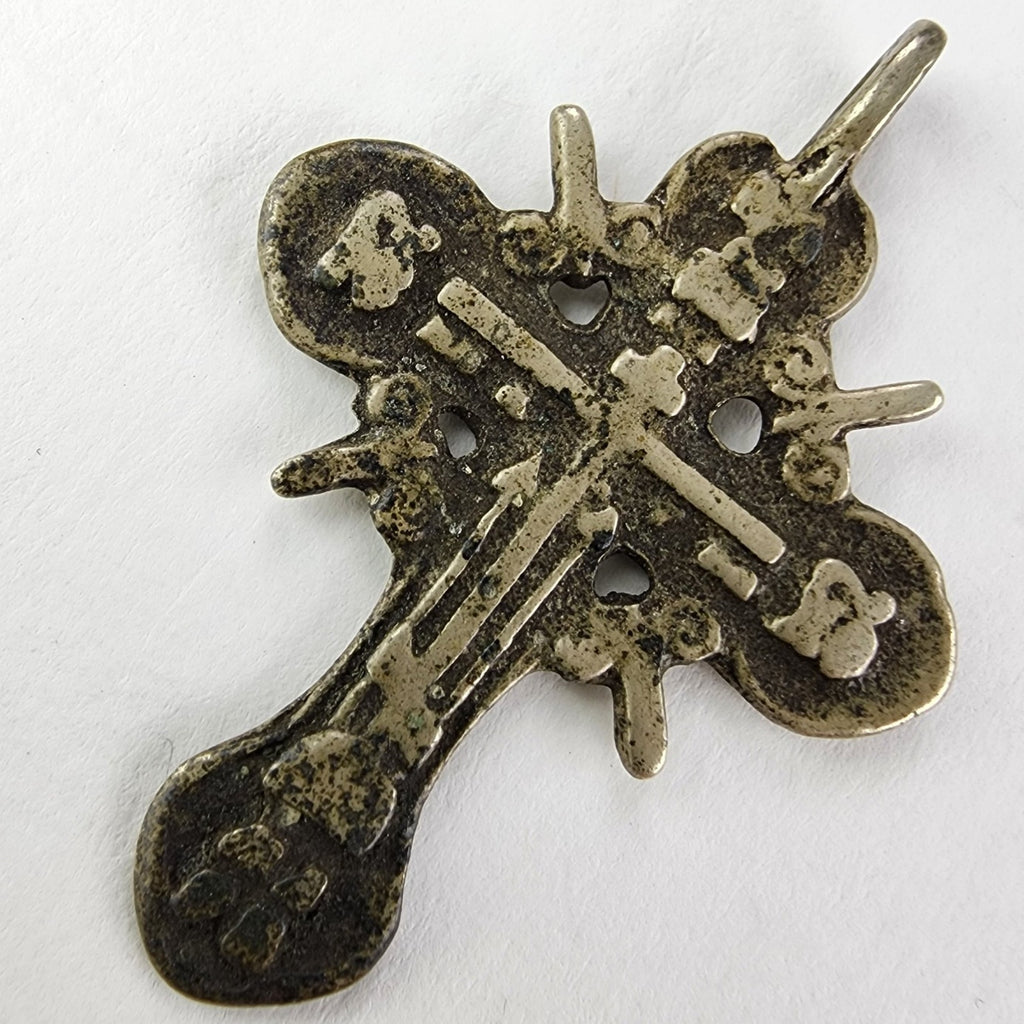 Antique White Bronze Russian Orthodox Pectoral Cross Crucifix Eight Pointed