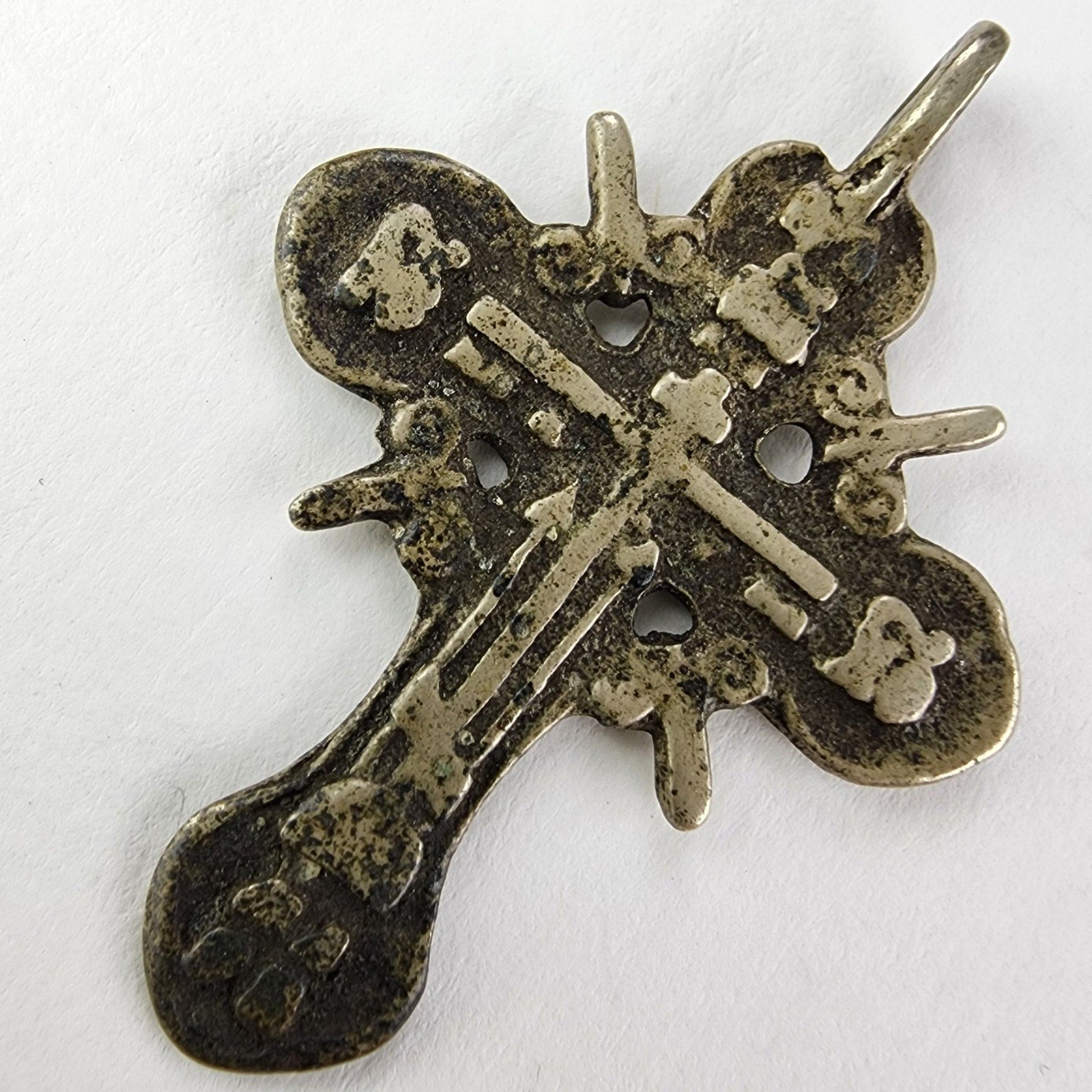 Antique White Bronze Russian Orthodox Pectoral Cross Crucifix Eight Pointed