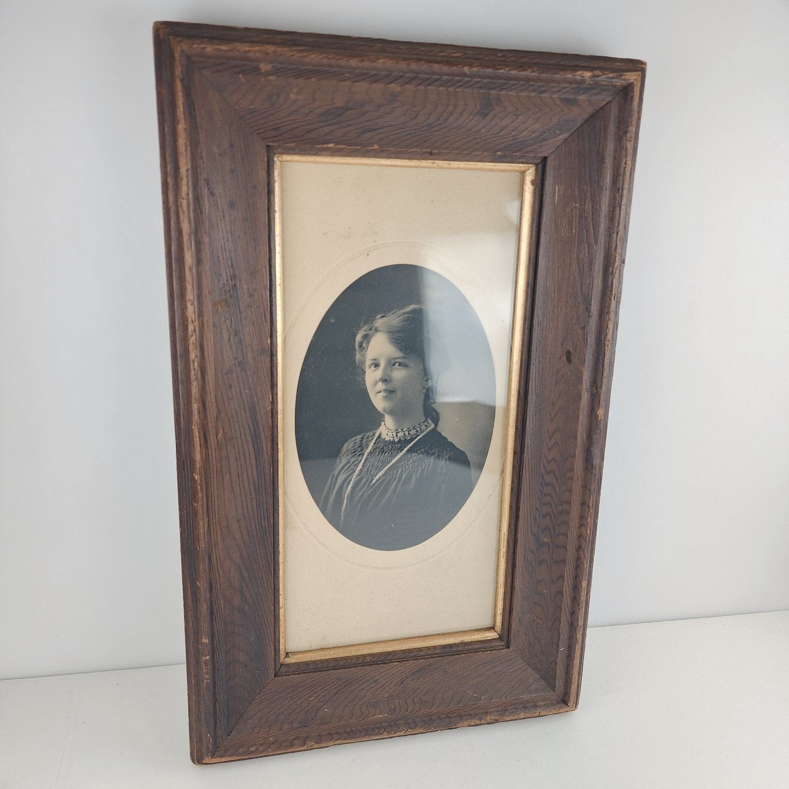 Black & White Woman Photo Framed Female Picture19th/20th Century Antique