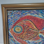 Abstract Fish Acrylic Painting on Panel Signed Cori & Framed