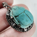 Steatite Egyptian Scarab Beetle Sterling Silver 925 Faience Pendant