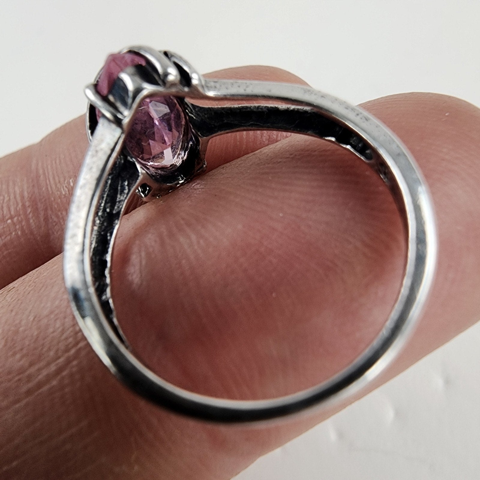 Marquise Cut Wire Wrap Pink Gemstone Ring Size 6 1/2 Sterling Silver 925 Vintage
