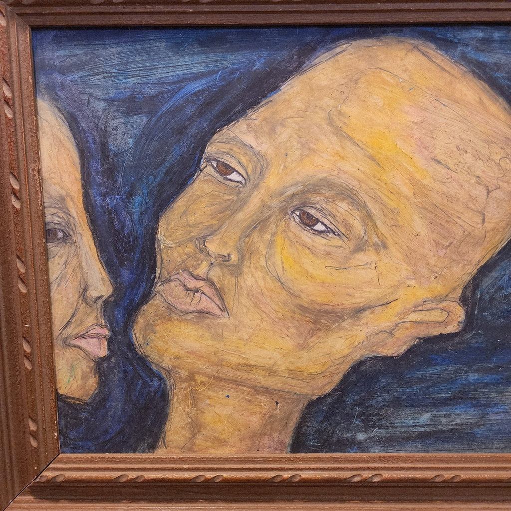 Expressionist Couple Acrylic on Panel Surrealist Painting Two Faces
