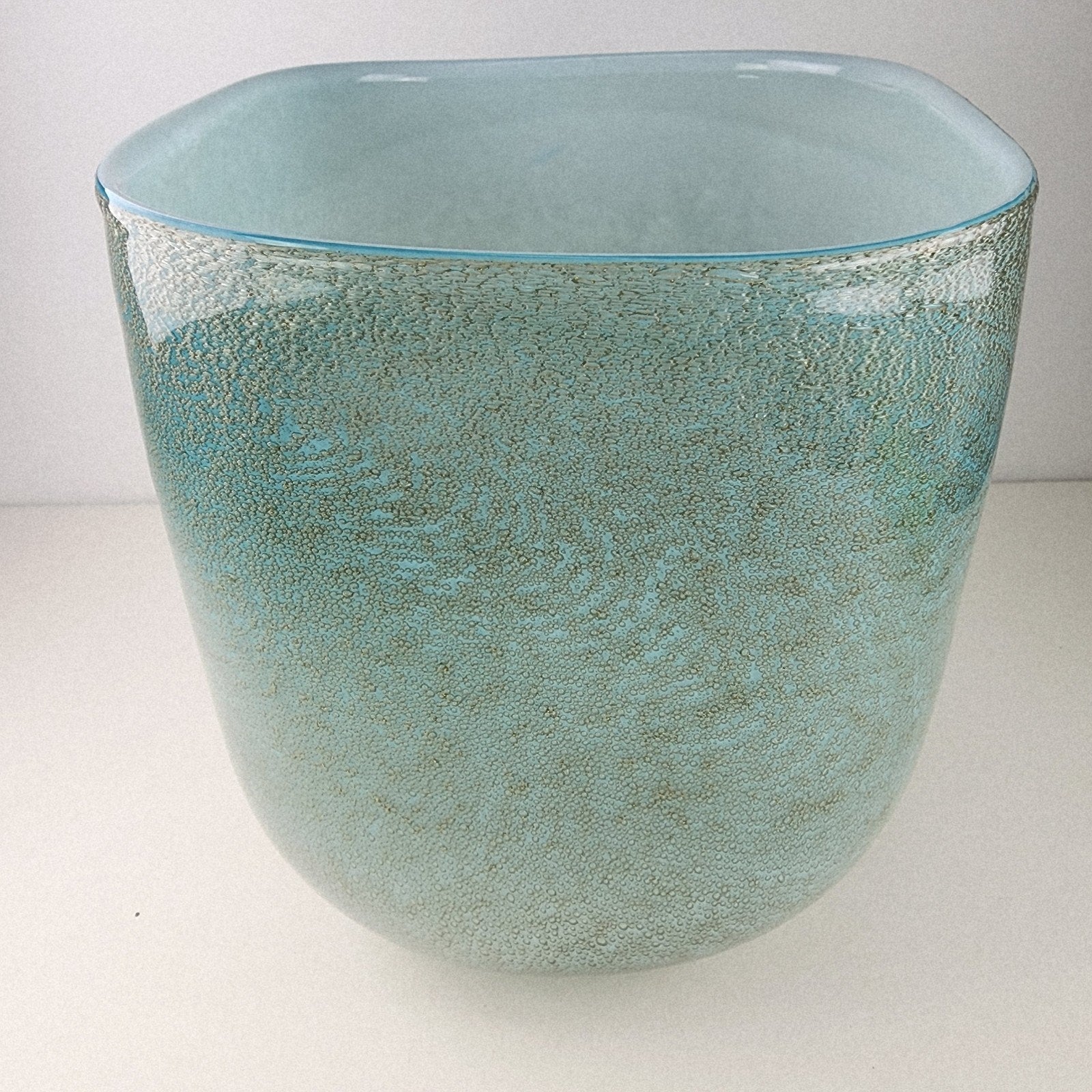 Seafoam Green Bubble Trap Art Glass Vase Hand Blown Square Vessel