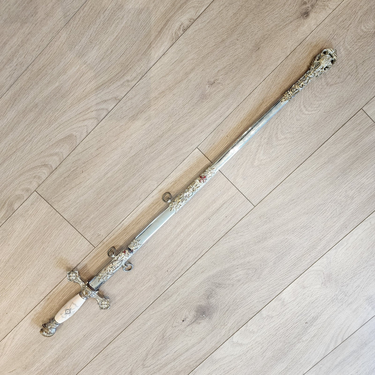 37" Freemason Vintage Sword & Sheath Engraved Henderson Ames Co.