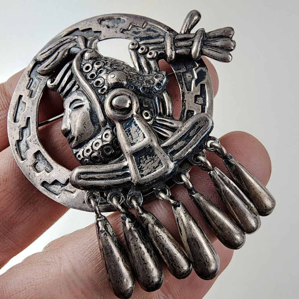 Early Taxco Articulated Pendant Sterling Silver 925 Aztec Emperor Cuauhtemoc