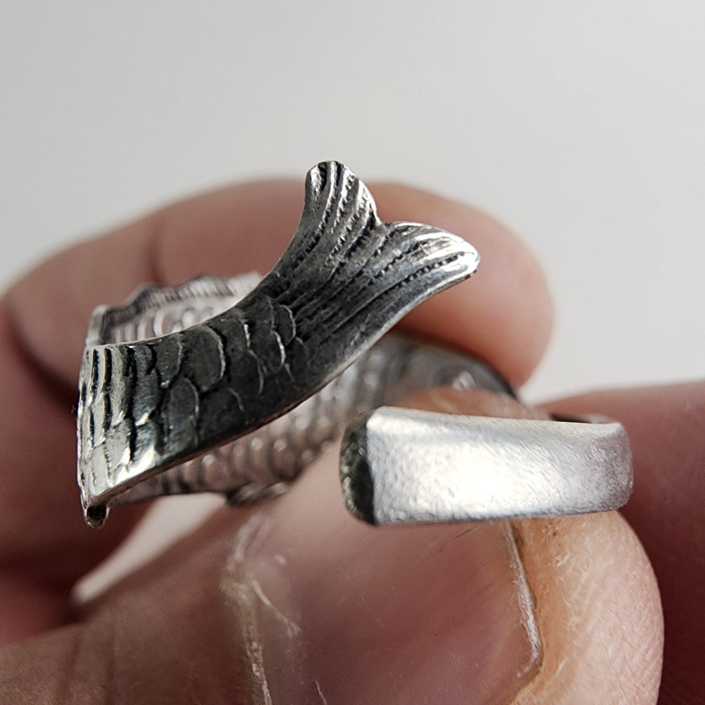 Vintage Fish Spoon Ring Adjustable Size 8 in Sterling Silver 925