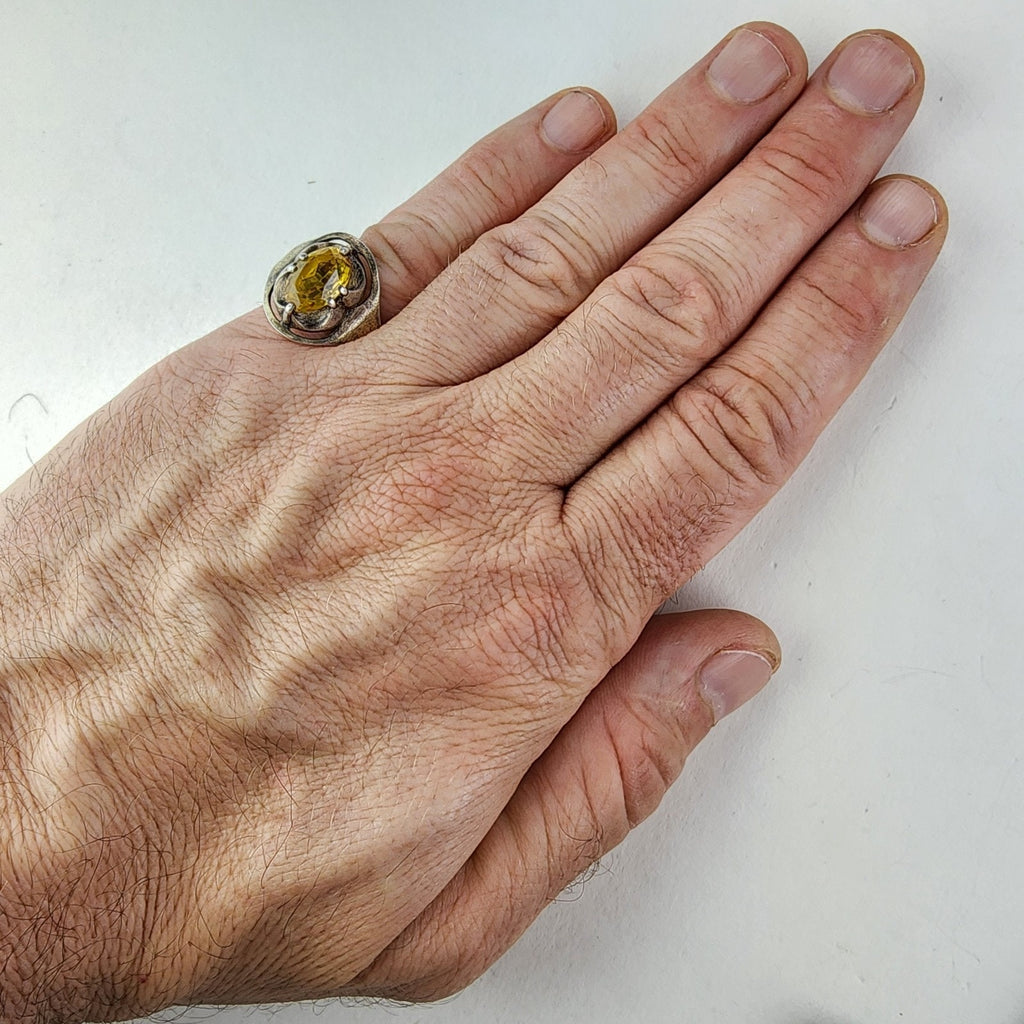 Yellow Sapphire Modernist Soviet Ring Size 10 1/4 Sterling Silver 875 Vintage
