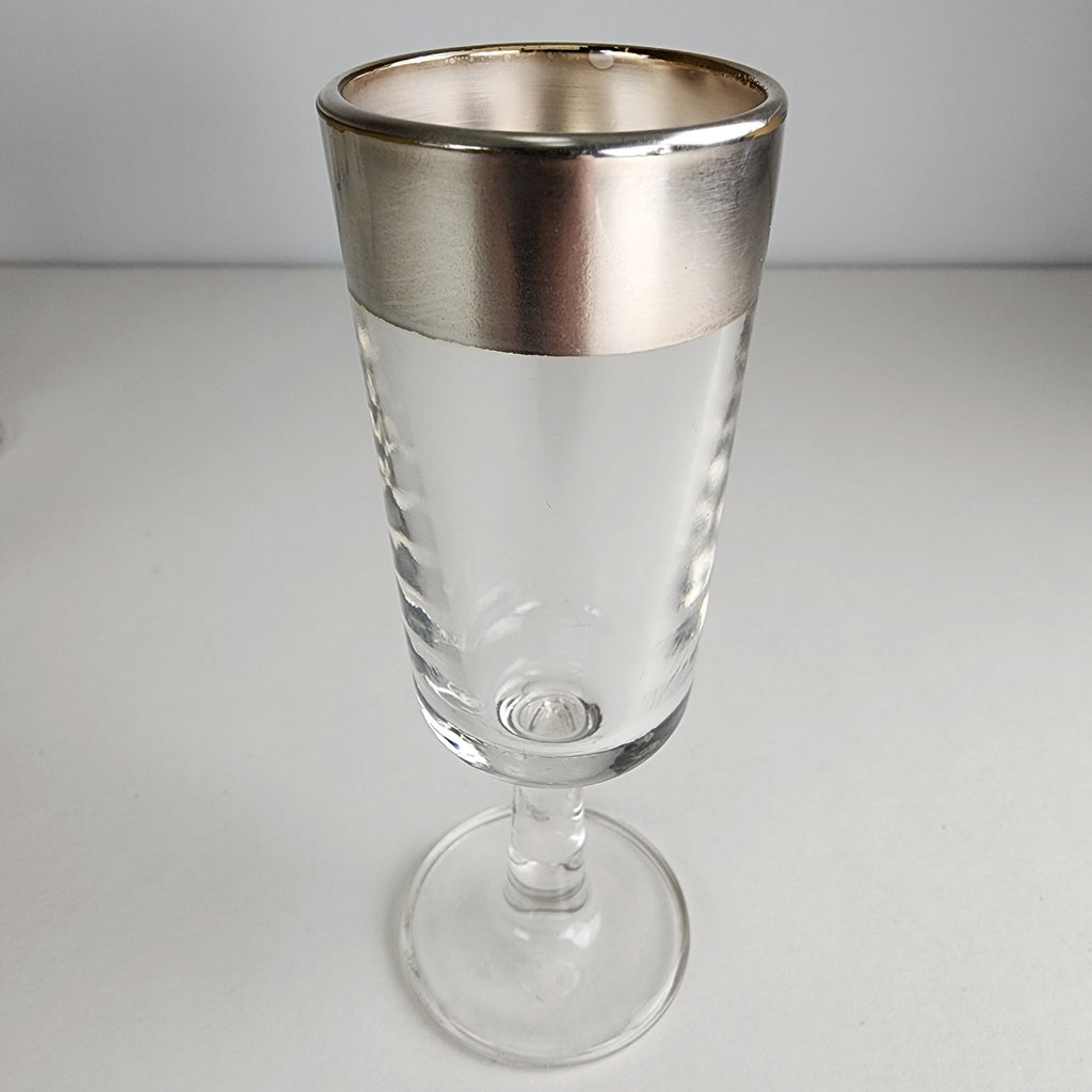 Silver Rimmed Stemmed Cordial Glasses Set of 6