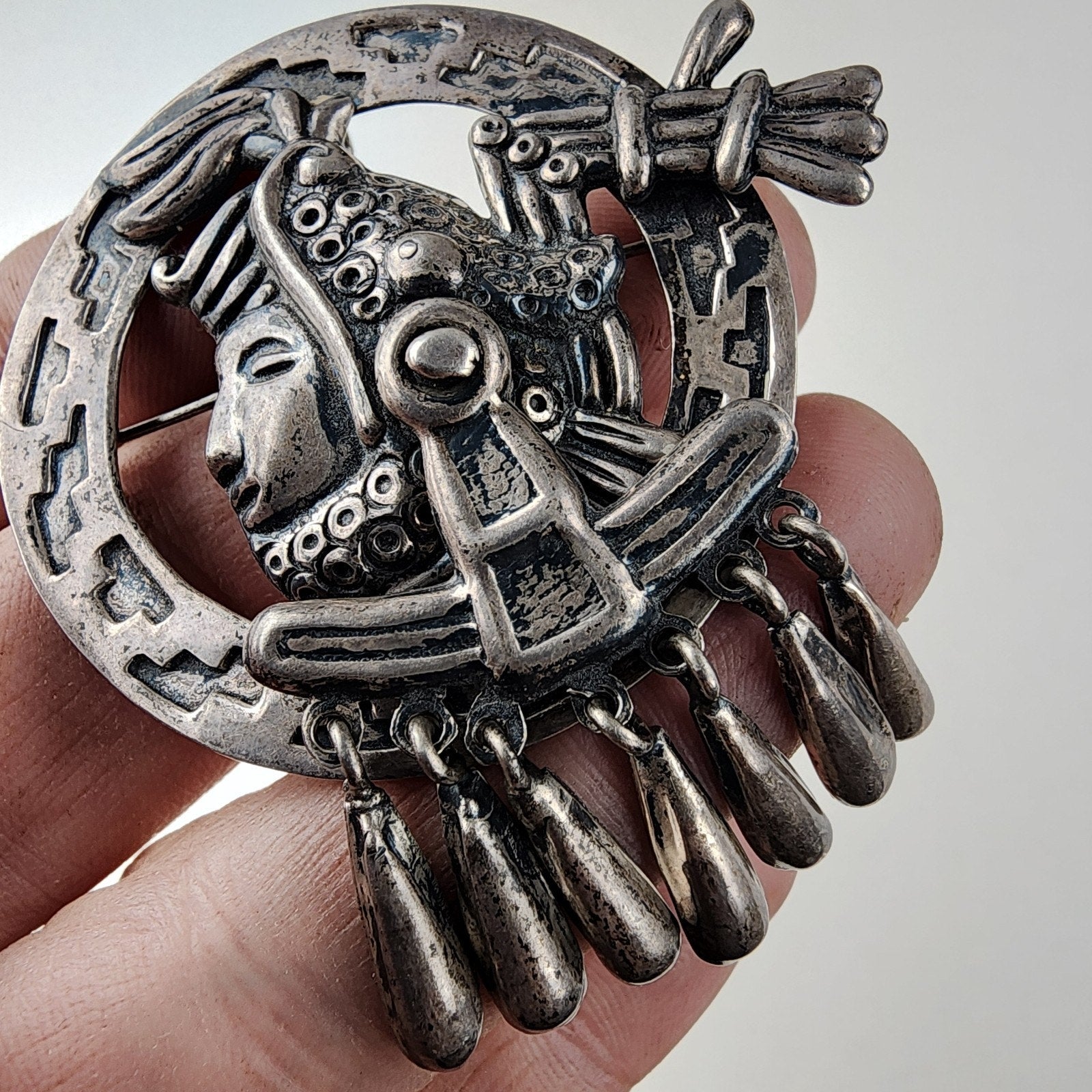 Early Taxco Articulated Pendant Sterling Silver 925 Aztec Emperor Cuauhtemoc