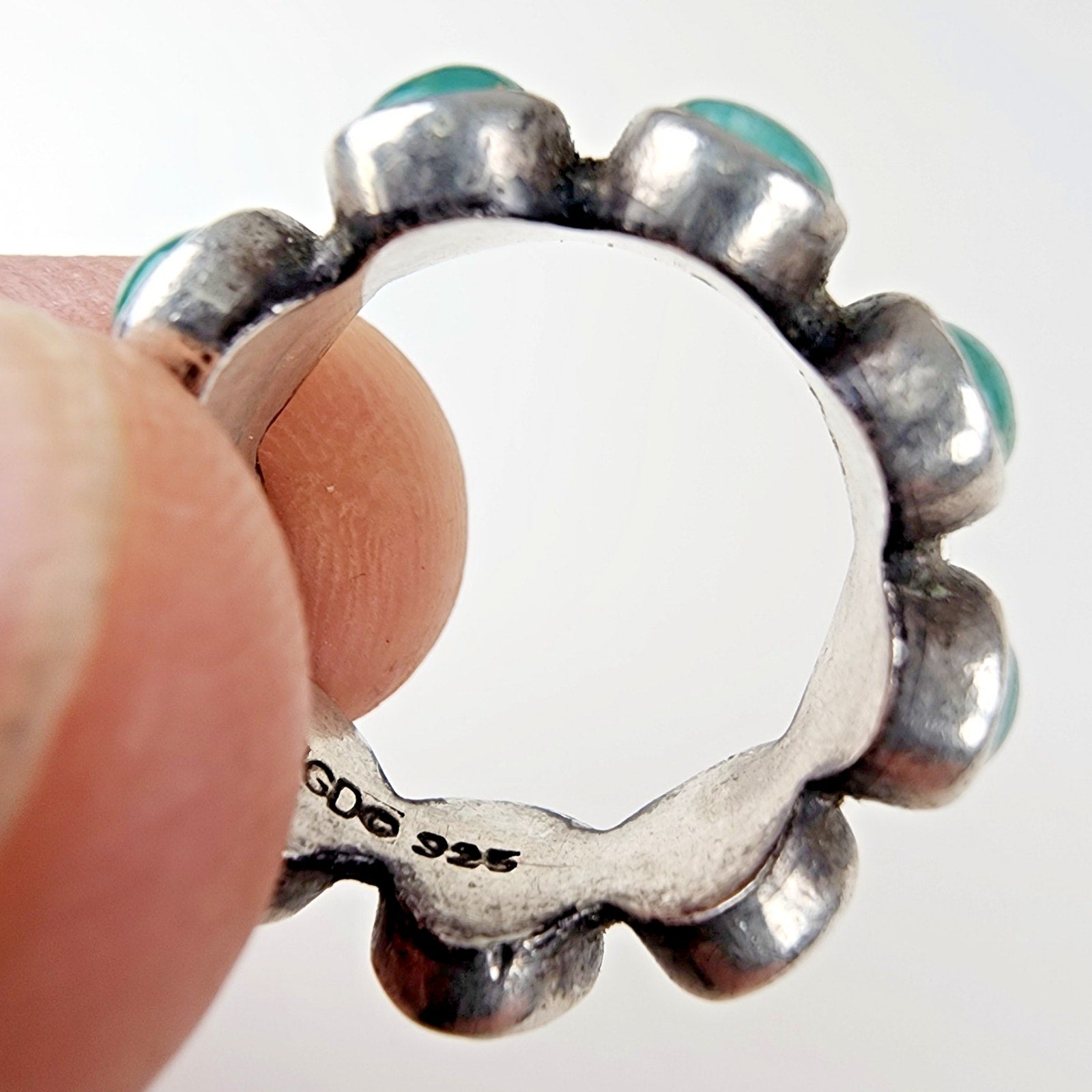 Turquoise Cabochon Infinity Band Ring Size 6 1/2 Sterling Silver 925 Vintage