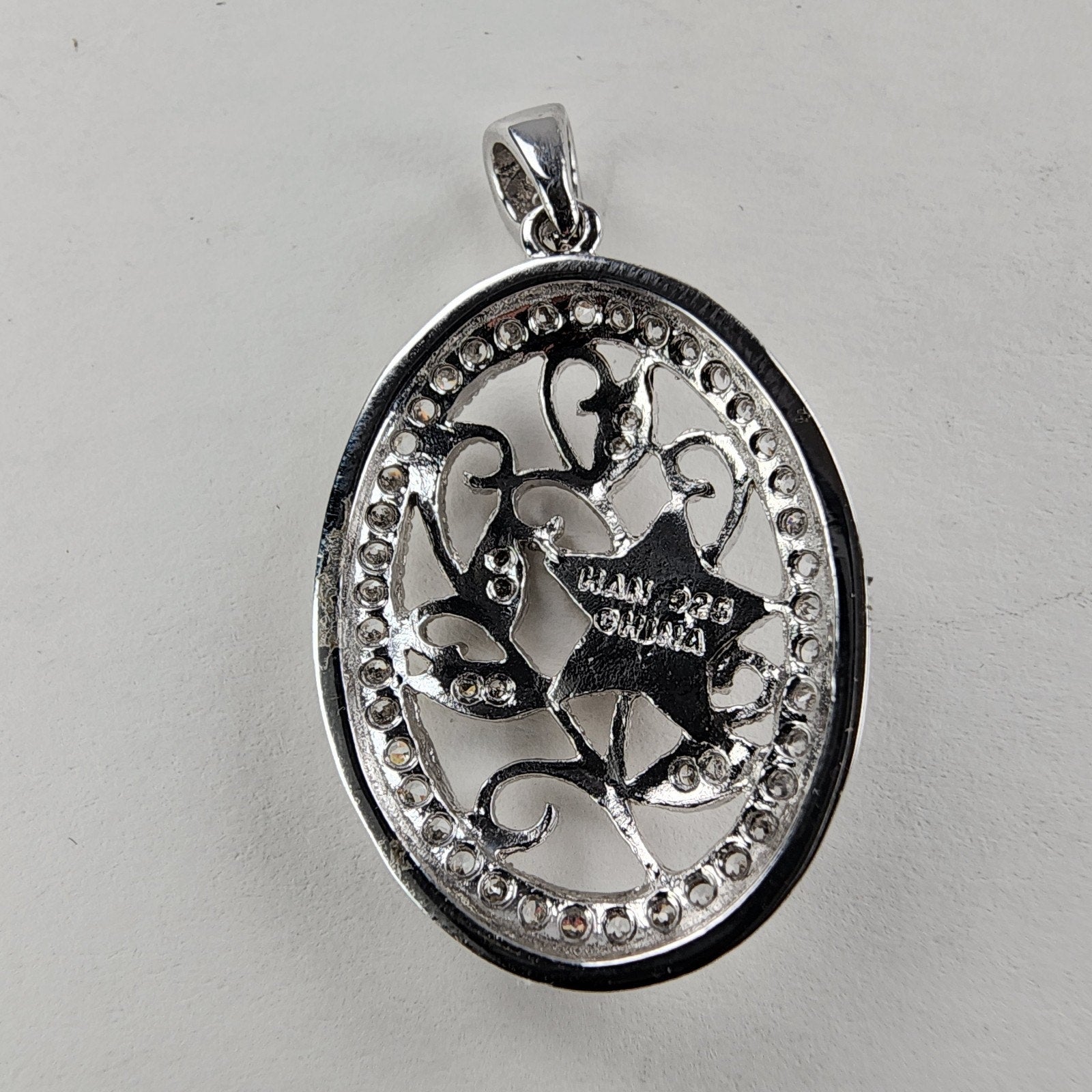 Diamond & Seed Pearl Pendant Sterling Silver 925 Vintage