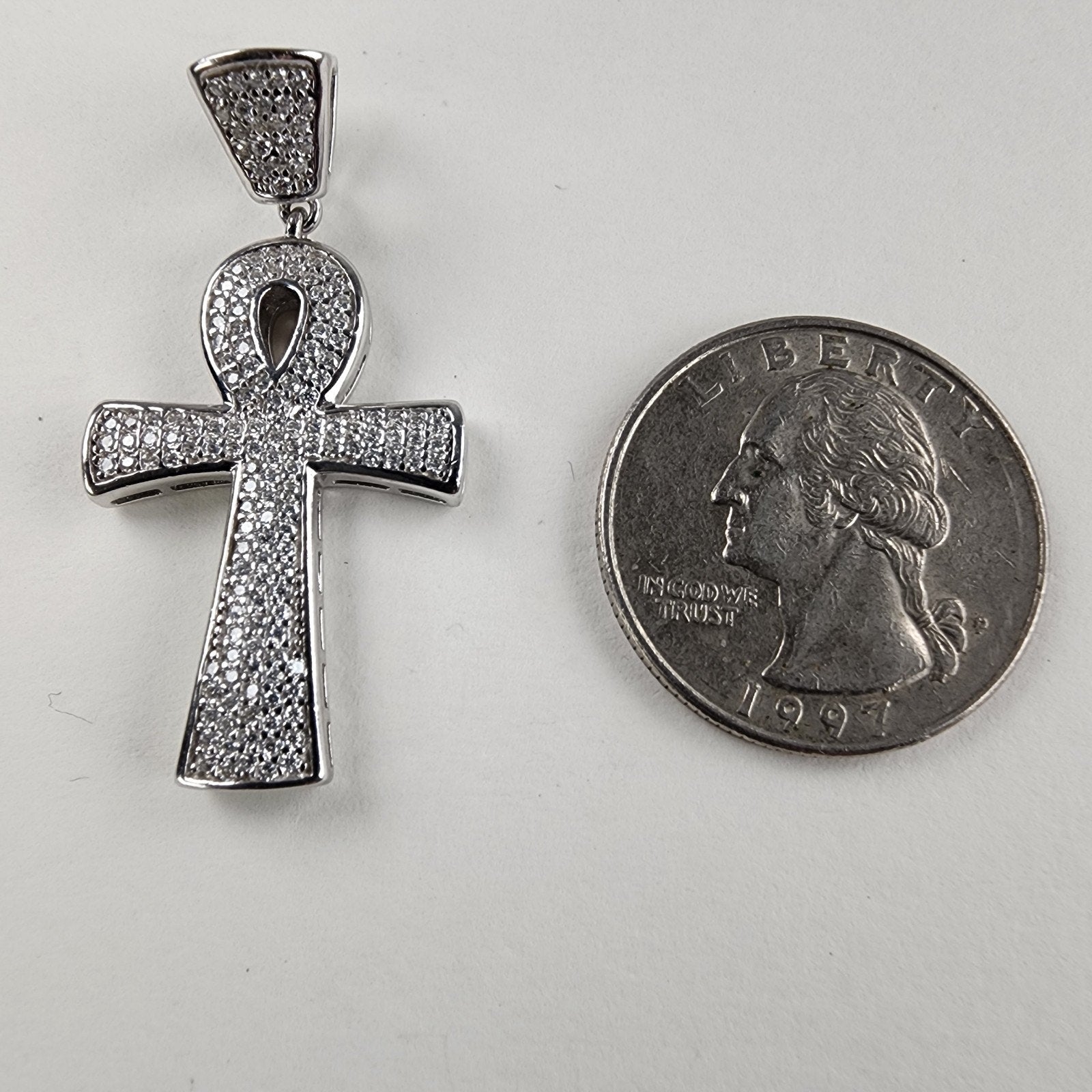 Iced Out Moissanite Ankh Pendant Sterling Silver 925 New